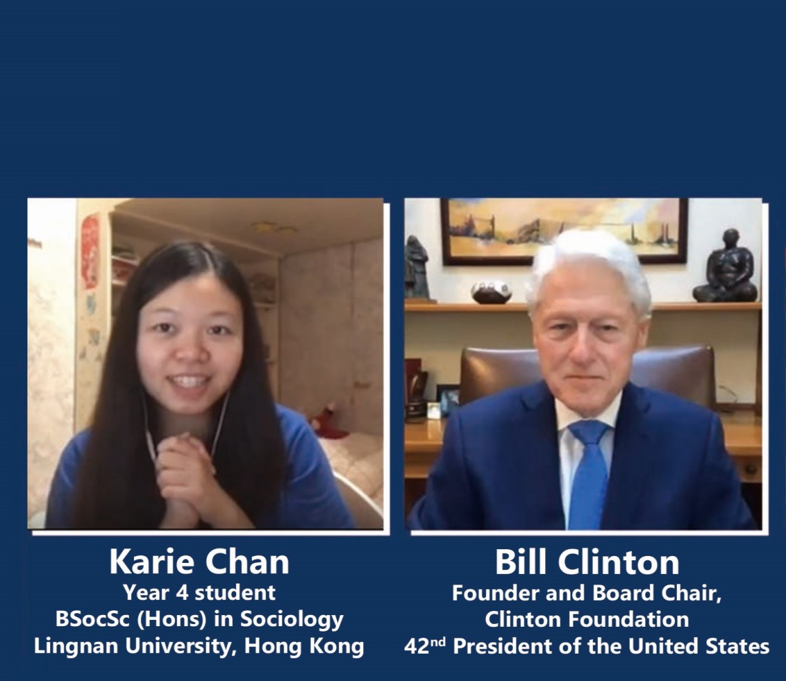 Sociology student Karie Chan discusses with Bill Clinton about challenges faced during pandemic