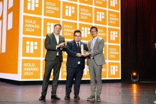 The mini air purifier PureAura designed by the Lingnan Entrepreneurship Initiative (LEI) receives the 2024 iF Design Gold Award.