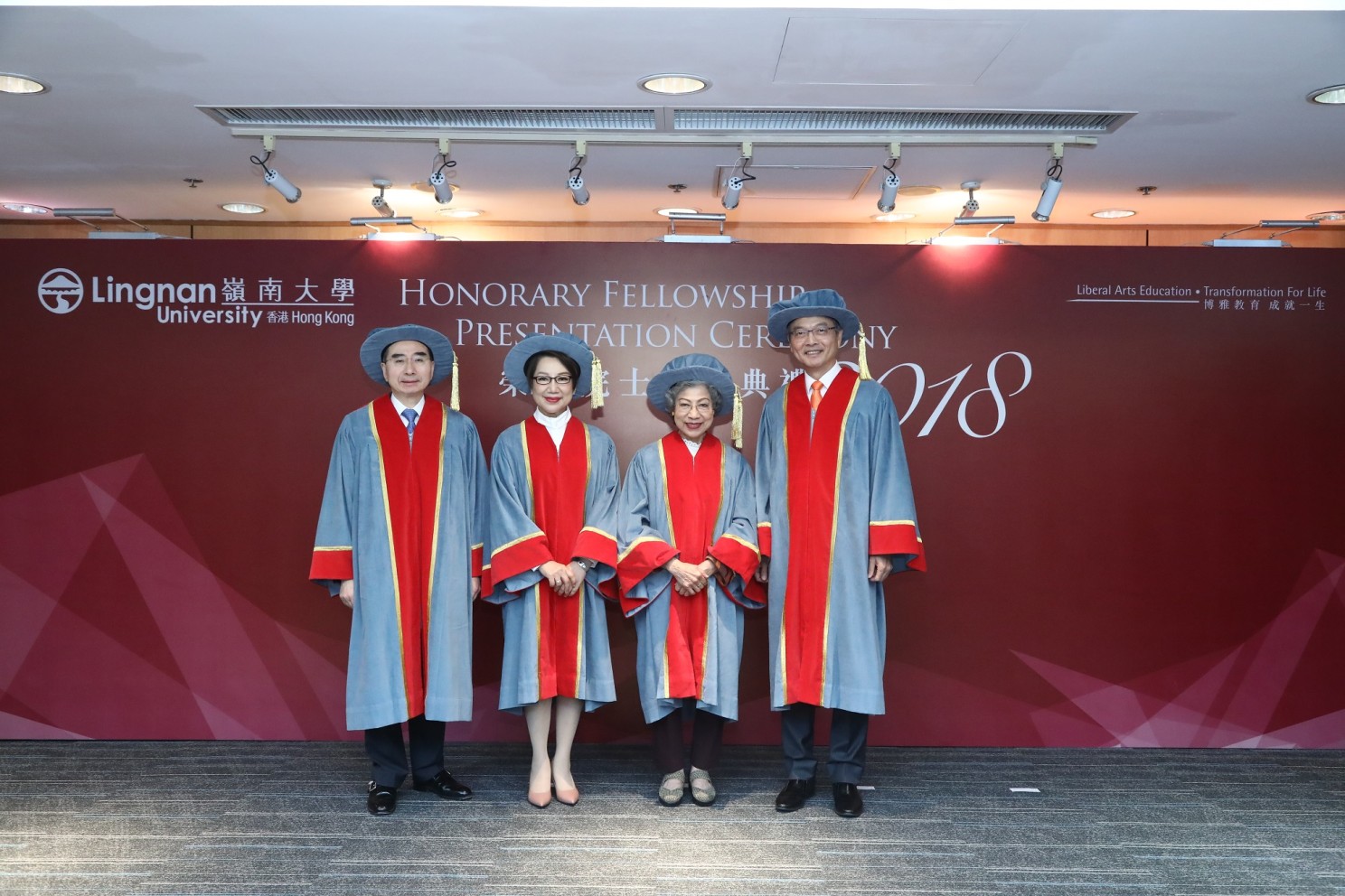 (From left) Honorary Fellows Mr Larry KWOK Lam-Kwong, Ms Candy CHEA Shuk-Mui, Ms Helena LO Yin-Ying (LAW Lan), Dr the Hon LAM Ching-Choi.