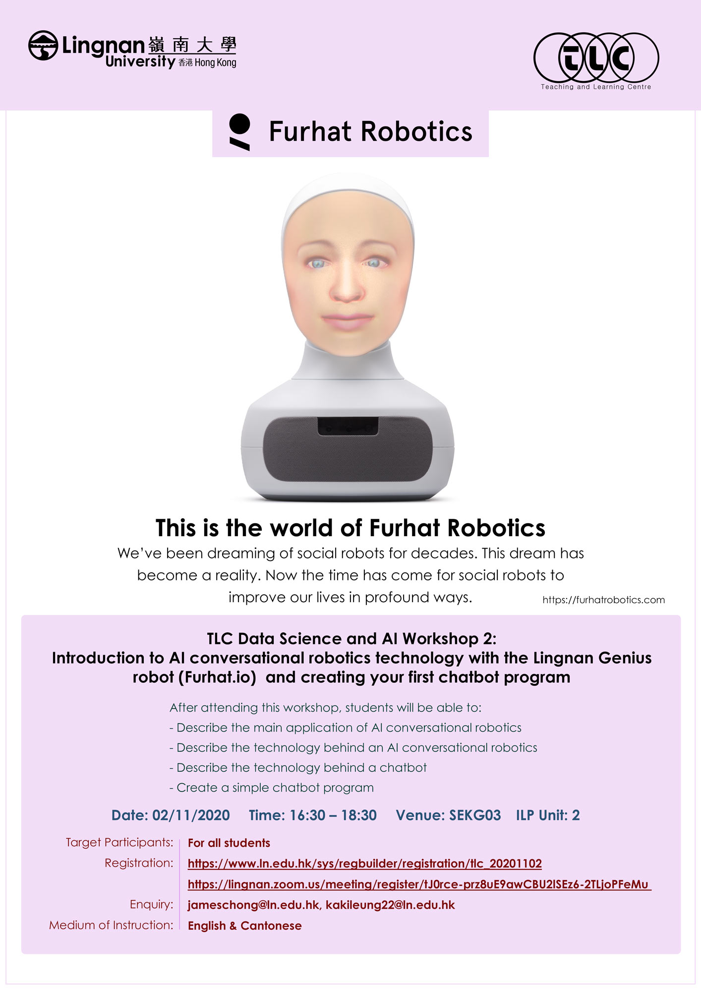 Introduction to AI Conversational Robotics Technology with the Lingnan Genius Robot (Furhat.io) and Creating your First Chatbot Program