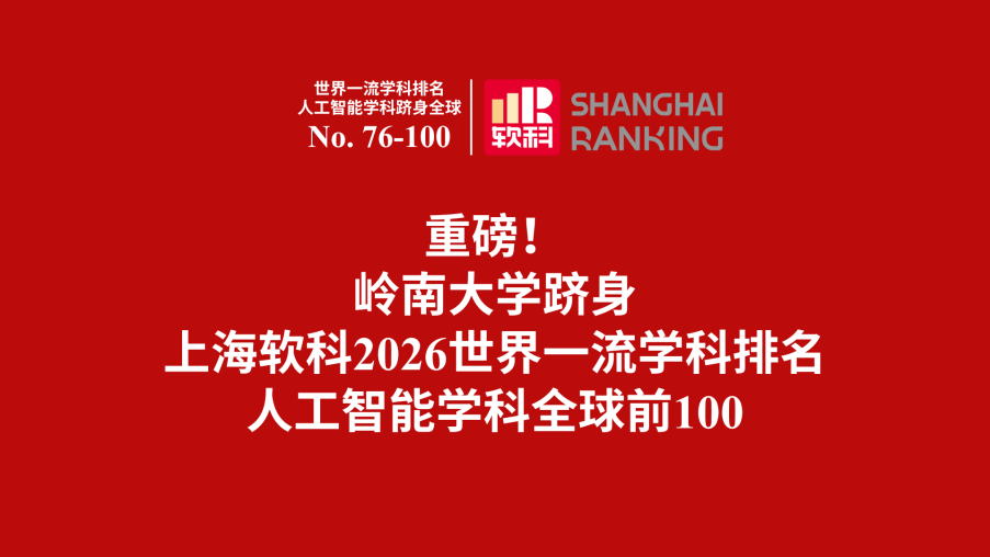 Lingnan University: Top 100 in Artificial Intelligence Subject in 2026 ShanghaiRanking GRAS (Global Ranking of Academic Subjects) Image